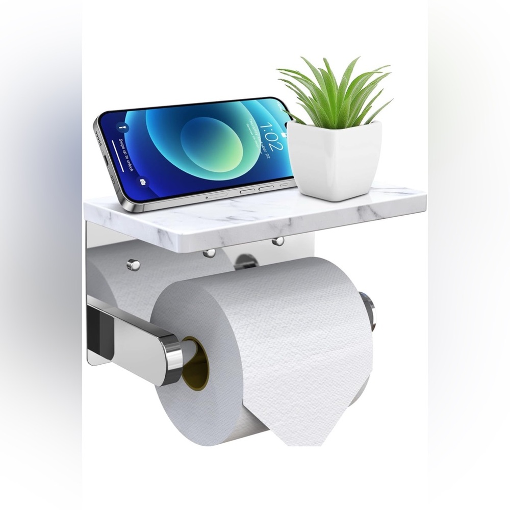 Marble Toilet Paper Holder, Chrome Toilet Paper Roll Tissue Holder Wall Mount wi